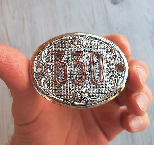 RetroRussia Address door number sign 330 – oval metal house number plaque vintage