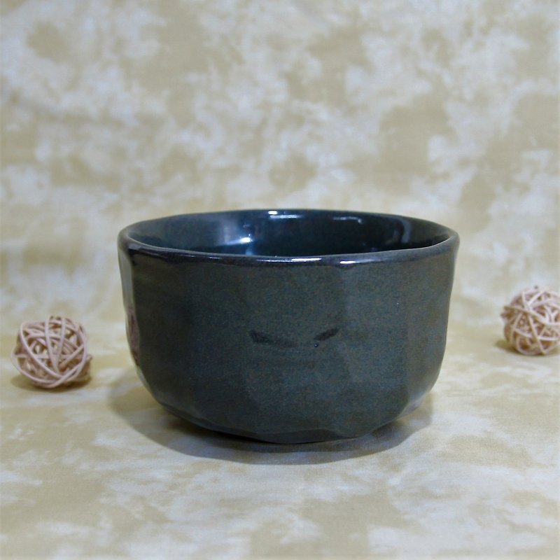 Deep sea cucumber green hand cut bowl, tea bowl, water side, tea wash, water bowl, rice bowl-about 460ml - ถ้วยชาม - ดินเผา สีเขียว