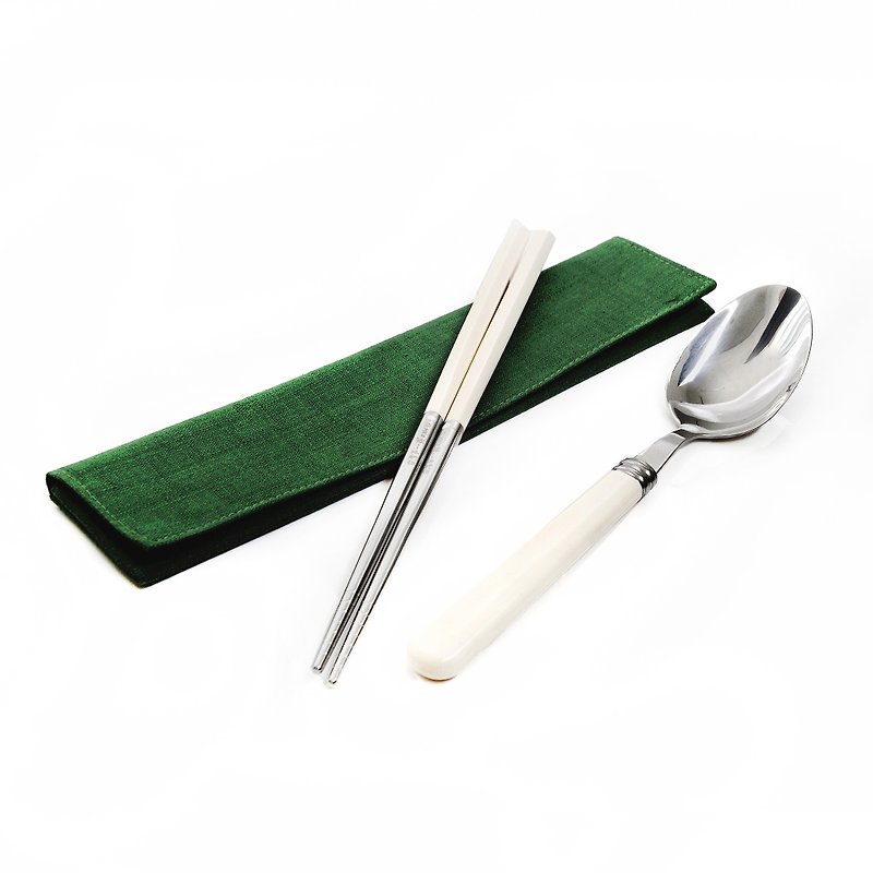 台灣第一筷✦綠色素雅餐具組✦大件筷匙組 - 筷子/筷架 - 其他金屬 綠色