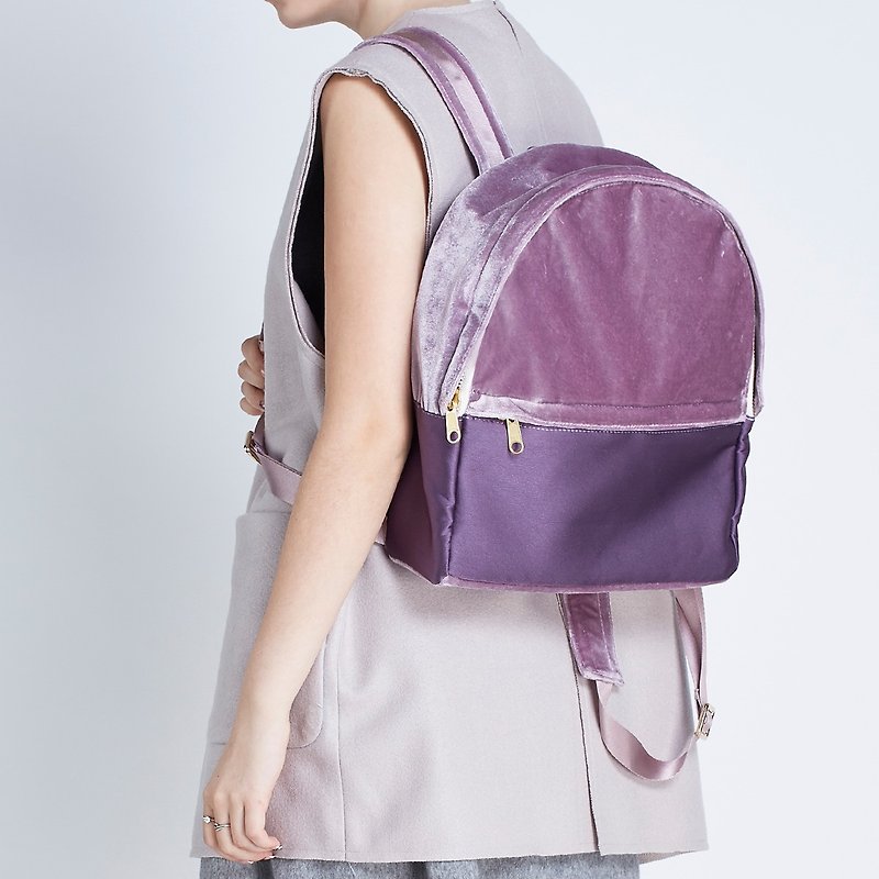 【Mell】簡約 絲絨拼接背包／雙肩包 紫 - 後背包/書包 - 其他材質 紫色