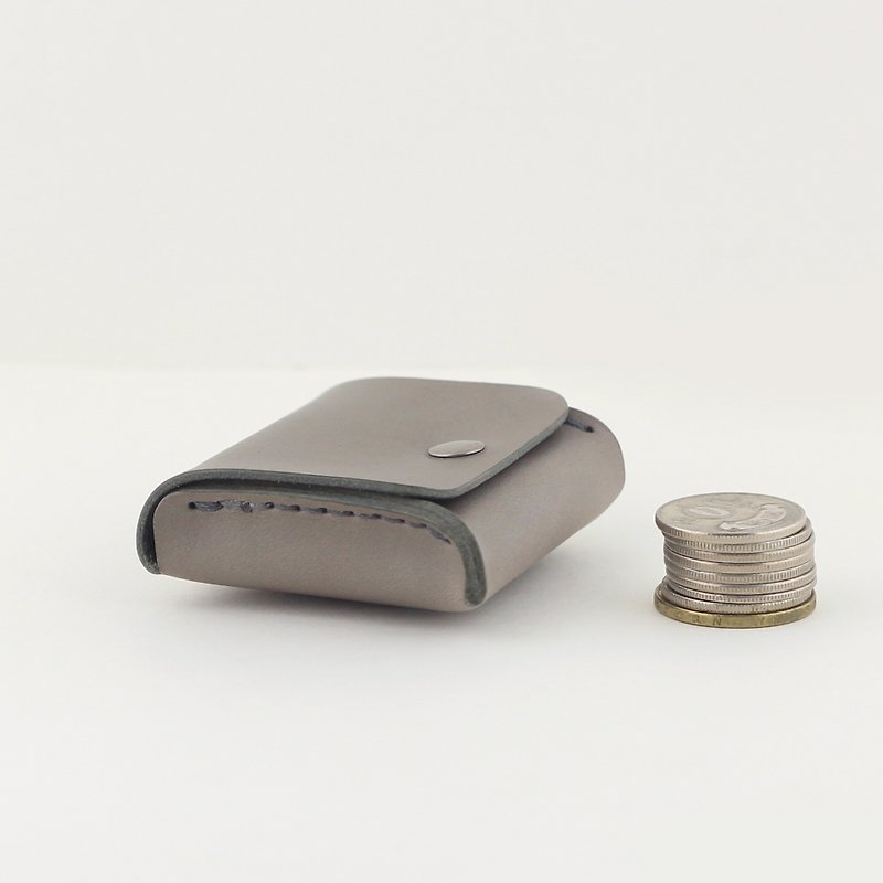 Square Coin Purse/ Storage Box--Elephant Grey - กระเป๋าใส่เหรียญ - หนังแท้ สีเทา