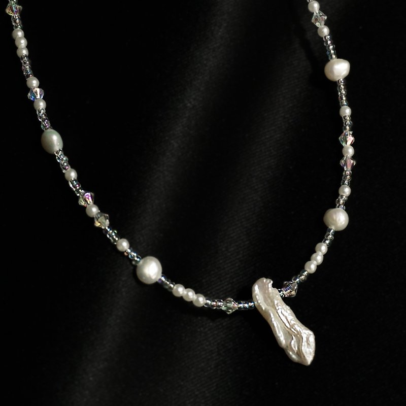 EUREKA 02 / Handmade Beaded Necklace/ Irregular Long, Unshaped Freshwater Pearls/ Colorful Beads - สร้อยคอ - เครื่องประดับพลอย ขาว