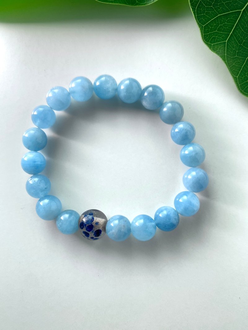 海藍寶古法琉璃珠手鍊手串 - 手鍊/手環 - 水晶 藍色