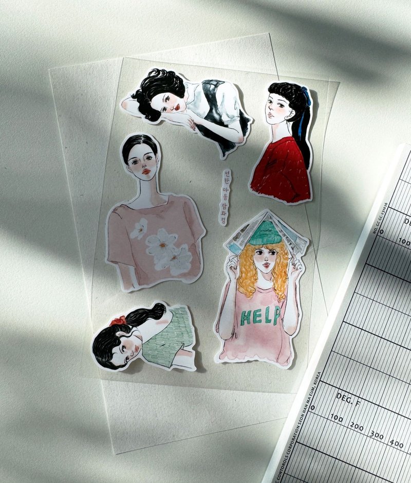 Marker Texture Girls Drawing Sticker - 貼紙 - 紙 多色