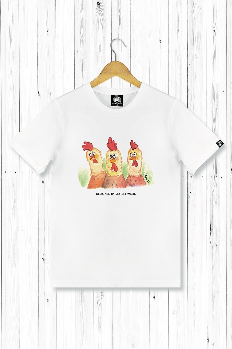 STATELYWORK World-weary Zodiac-Chicken-Male White T-shirt - เสื้อยืดผู้ชาย - ผ้าฝ้าย/ผ้าลินิน หลากหลายสี