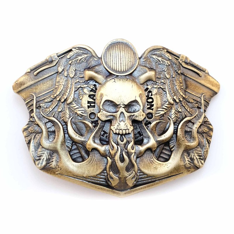 Bikers brass belt buckle, Skull, Route 66 american belt accessory - 皮帶/腰帶 - 其他材質 金色