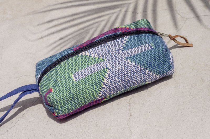 Hand-woven pencil case/storage bag/pen case/cosmetic bag/tableware bag/tableware bag-woven carpet Morocco - Pencil Cases - Cotton & Hemp Multicolor