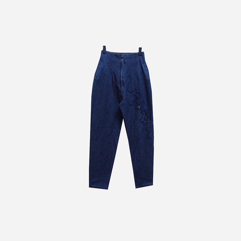 Deep blue three - dimensional woven jeans - กางเกงขายาว - ผ้าฝ้าย/ผ้าลินิน สีน้ำเงิน