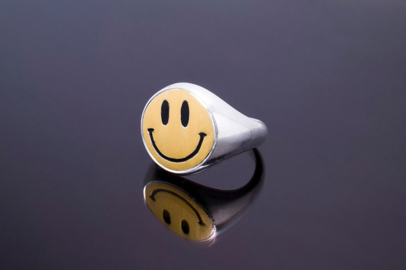 24K Gold Smiling Face Signet Ring 13mm - แหวนทั่วไป - เครื่องประดับ 