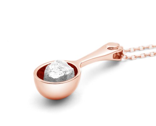 Majade Jewelry Design 鑽胚茶匙項鍊 4月誕生石原礦鑽石簡約湯匙墜子 原石純銀勺子吊墜