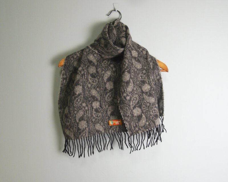FOAK vintage wool gray stone pattern scarf - ผ้าพันคอ - ขนแกะ สีเทา