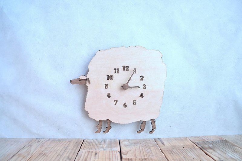 A wooden wall clock with a sheep inviting you to a dream tonight - Clocks - Wood Khaki
