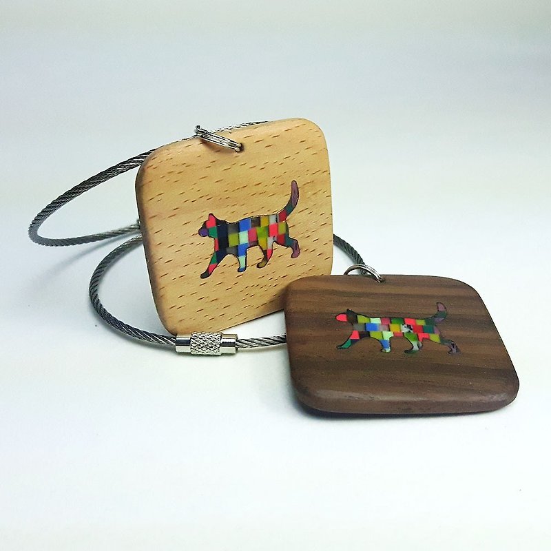 Walking cat mosaic mosaic key ring - Keychains - Wood 