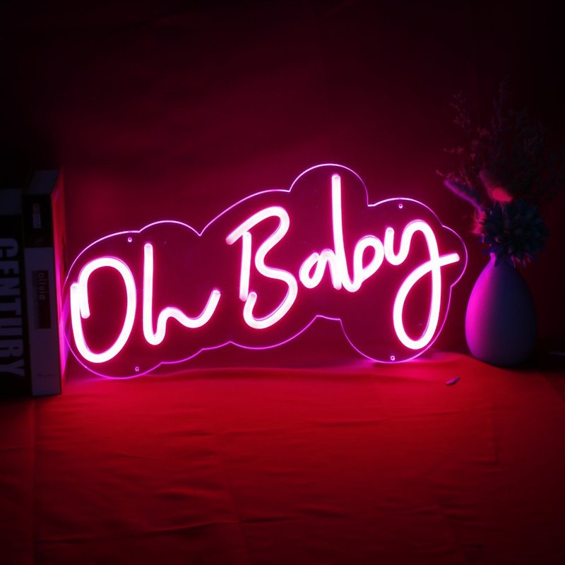 Oh Baby LED Neon Sign Light for Bar Party Birthday Wall Living Room Pink Banner - Lighting - Acrylic Transparent