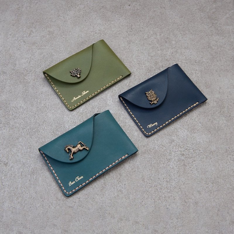Genuine Leather Buckle Card Case card holder leather wallet handmade card holder - ที่เก็บนามบัตร - หนังแท้ หลากหลายสี
