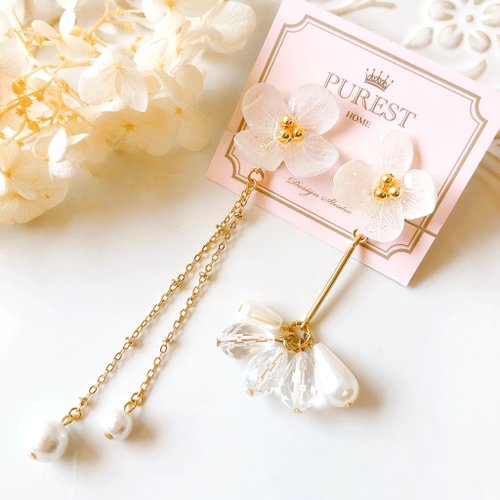 PUREST HOME PUREST HOME 白繡球女神の不凋花(不對稱-可拆式)垂墜耳環/附禮盒