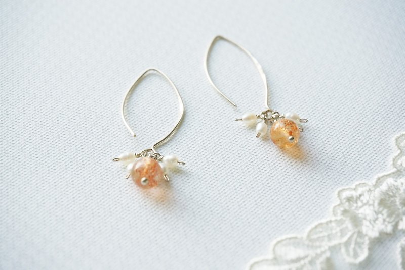 Summer Small Pearl Sun Stone Styrofoam Ear Pin - Earrings & Clip-ons - Gemstone Orange