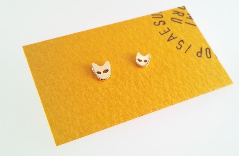 Cat Face K14 Gold Earrings [L] - ต่างหู - โลหะ 