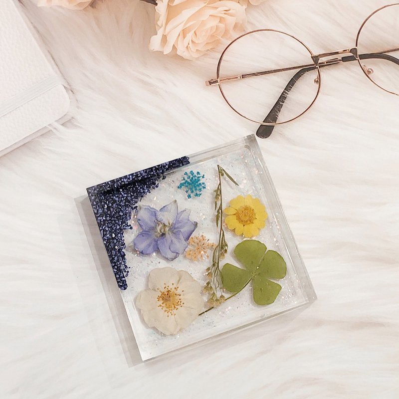押花水果滴膠杯墊  飾品收納 托盤 - 藍色系列 - 擺飾/家飾品 - 樹脂 藍色