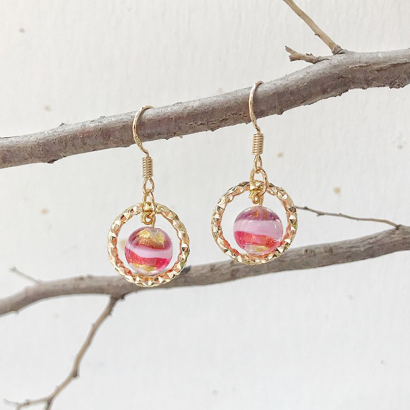 Aqua 24kt Gold Foil Ca'd'Oro Murano Glass Beads Earrings - Earrings & Clip-ons - Glass Pink