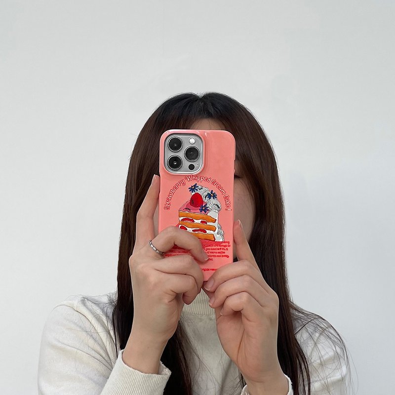 Strawberry Cake_Glossy Hard Phone Case_MagSafe - 手機殼/手機套 - 其他材質 粉紅色