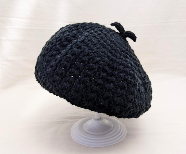 black crochet beret