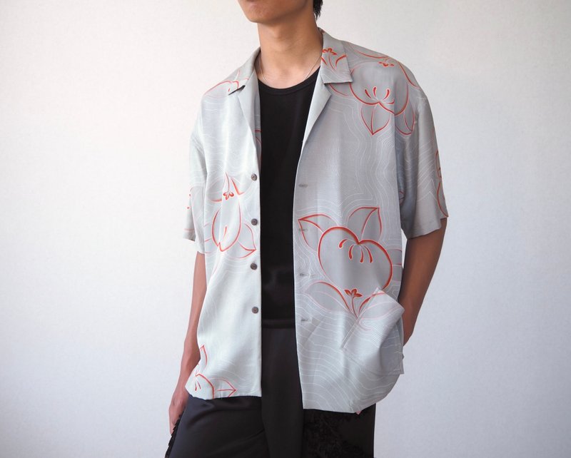 【日本製】UMUI BLACK LABEL upcycled Kimono mens shirt L, one-of-a kind - Men's Shirts - Silk Green