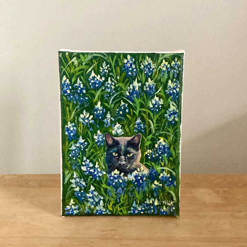 Cat Painting, Original Oil Painting On Canvas Animal Painting Small Painting - Wall Décor - Cotton & Hemp Green