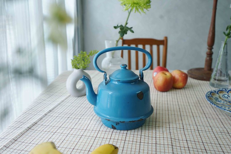 北歐雜貨古道具-早期瑞典Kockums琺瑯茶壺-寶藍 - 擺飾/家飾品 - 琺瑯 藍色