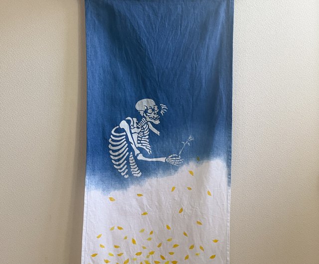 日本製 手染め LOVE IS A FLOWER Skull JAPANBLUE Tapestry Aizome 愛