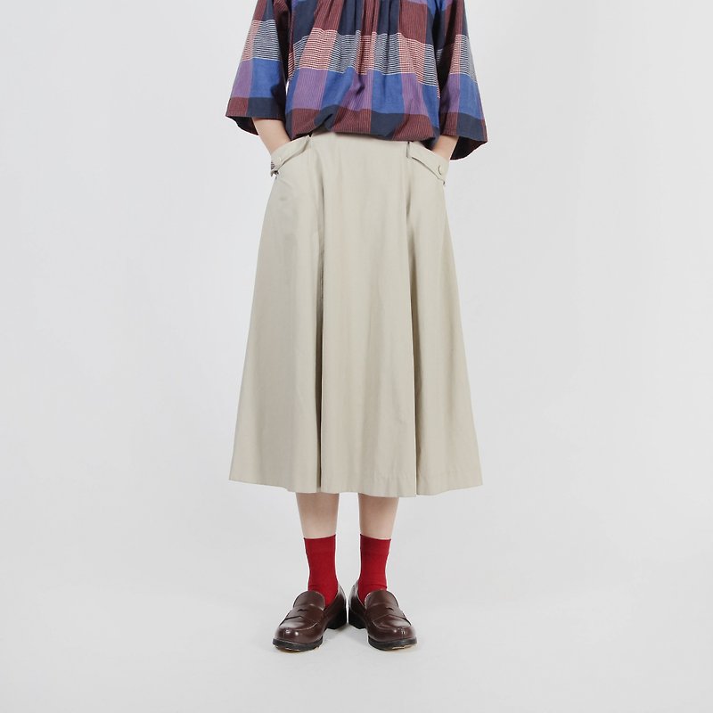 [Egg Plant Vintage] Daylight Picnic Khaki Ancient Skirt - Skirts - Polyester Khaki