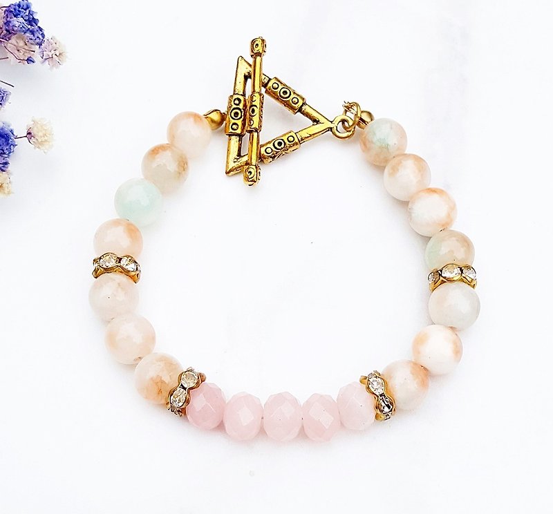 <Psychedelic Love-Encounter> Persian Jade x Cut Flour Crystal Bracelet Natural Stone Hand Tanabata Custom Minimalist - Bracelets - Gemstone Pink