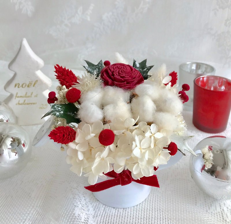 Masako red and white small potted flower eternal flower mixed dry flower period limited - ช่อดอกไม้แห้ง - พืช/ดอกไม้ 