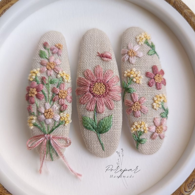 กิ๊บ,กิ๊บดอกเดซี่,กิ๊บผ้า,กิ๊บน่ารัก,กิ๊บปักมือ - เครื่องประดับผม - ผ้าฝ้าย/ผ้าลินิน ขาว