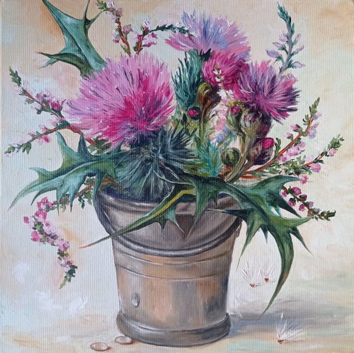 PaintingsFromIrina 花畫 花卉植物 掛畫 原畫 手繪 薊 原創油畫