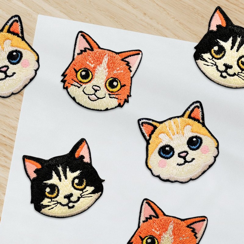 Embroidered Patches Big-Head Cute Cat Series (Three Designs) - สติกเกอร์ - งานปัก 