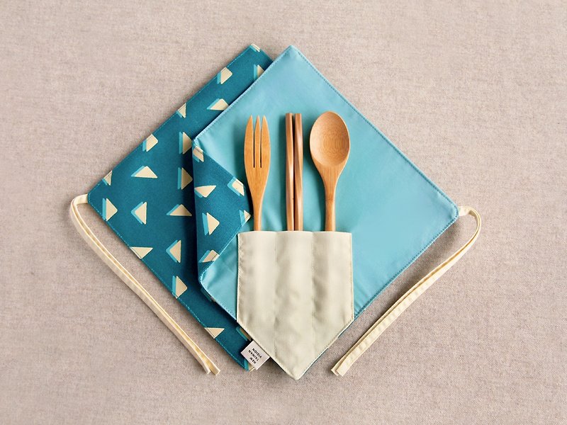 [One corner chopstick set] - Mountain back blue - Cutlery & Flatware - Cotton & Hemp Blue