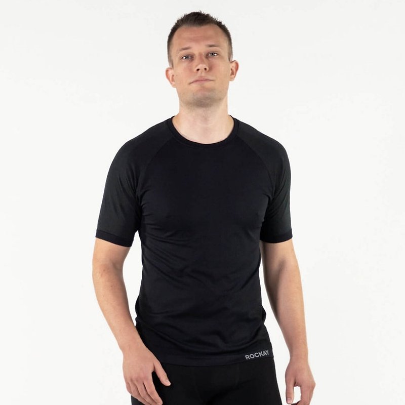 【ROCKAY】Seamless Wicking Short Sleeve Training Top (Men) - Black - Men's Sportswear Tops - Nylon Black