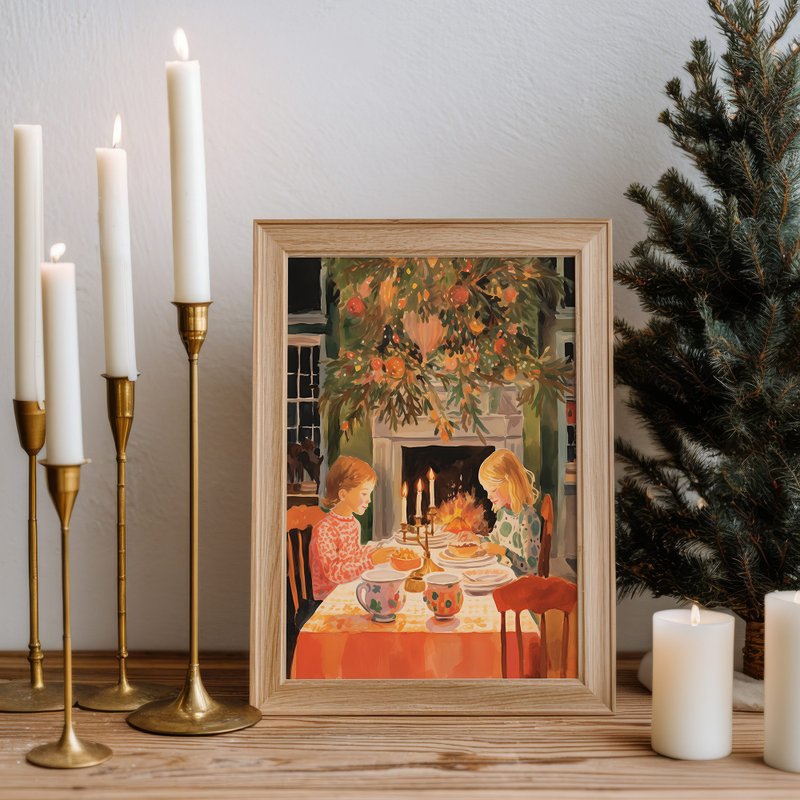 Festive Christmas Style / Hearthside Christmas Dinner Christmas Wall Art Poster Frameless Print - Posters - Paper 