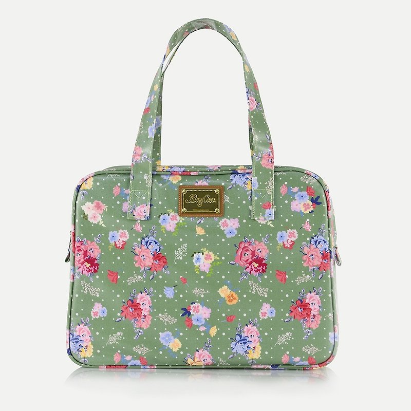 England rose waterproof zipper generous bag-green - กระเป๋าถือ - ผ้าฝ้าย/ผ้าลินิน สีเขียว