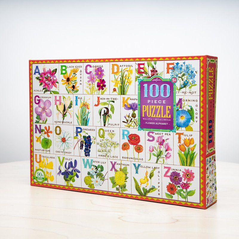 eeBoo 100 Piece Puzzle- Flower Alphabet 100pc Puzzle - เกมปริศนา - กระดาษ หลากหลายสี