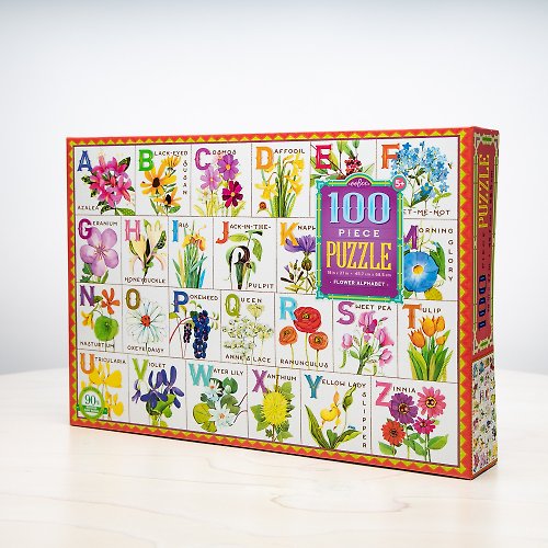 eeBoo 台灣總代理 eeBoo 100片拼圖 - 花卉字母 Flower Alphabet 100pc Puzzle