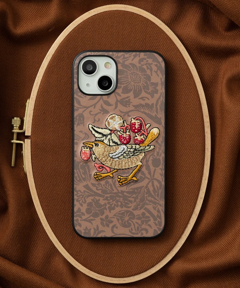立体刺繍スマホケース iPhone14 PUレザー ウィリアムモリス 猫 動物　02:NAG1350 - 手機殼/手機套 - 聚酯纖維 多色