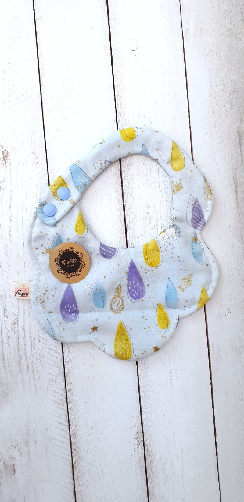 Starry drop unicorn-blue-eight layers of yarn 100% cotton double-sided modeling bib. Saliva towel - Bibs - Cotton & Hemp Blue