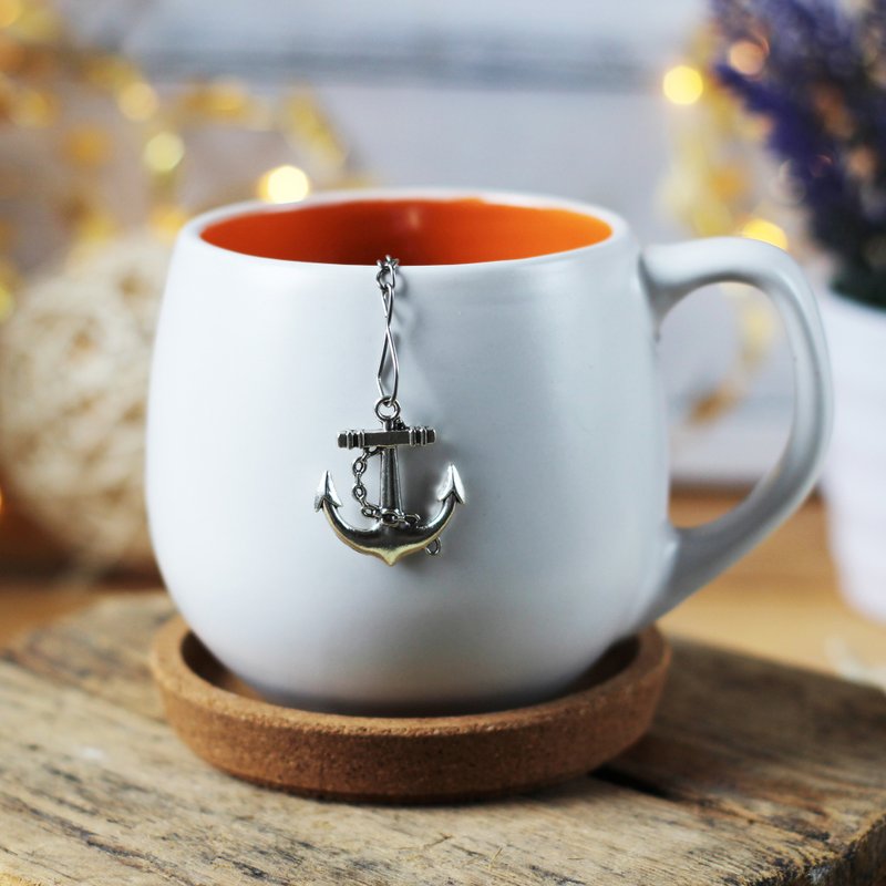 Tea steeper anchor for loose leaf tea, Tea Strainer with anchor pendant - Teapots & Teacups - Stainless Steel Silver