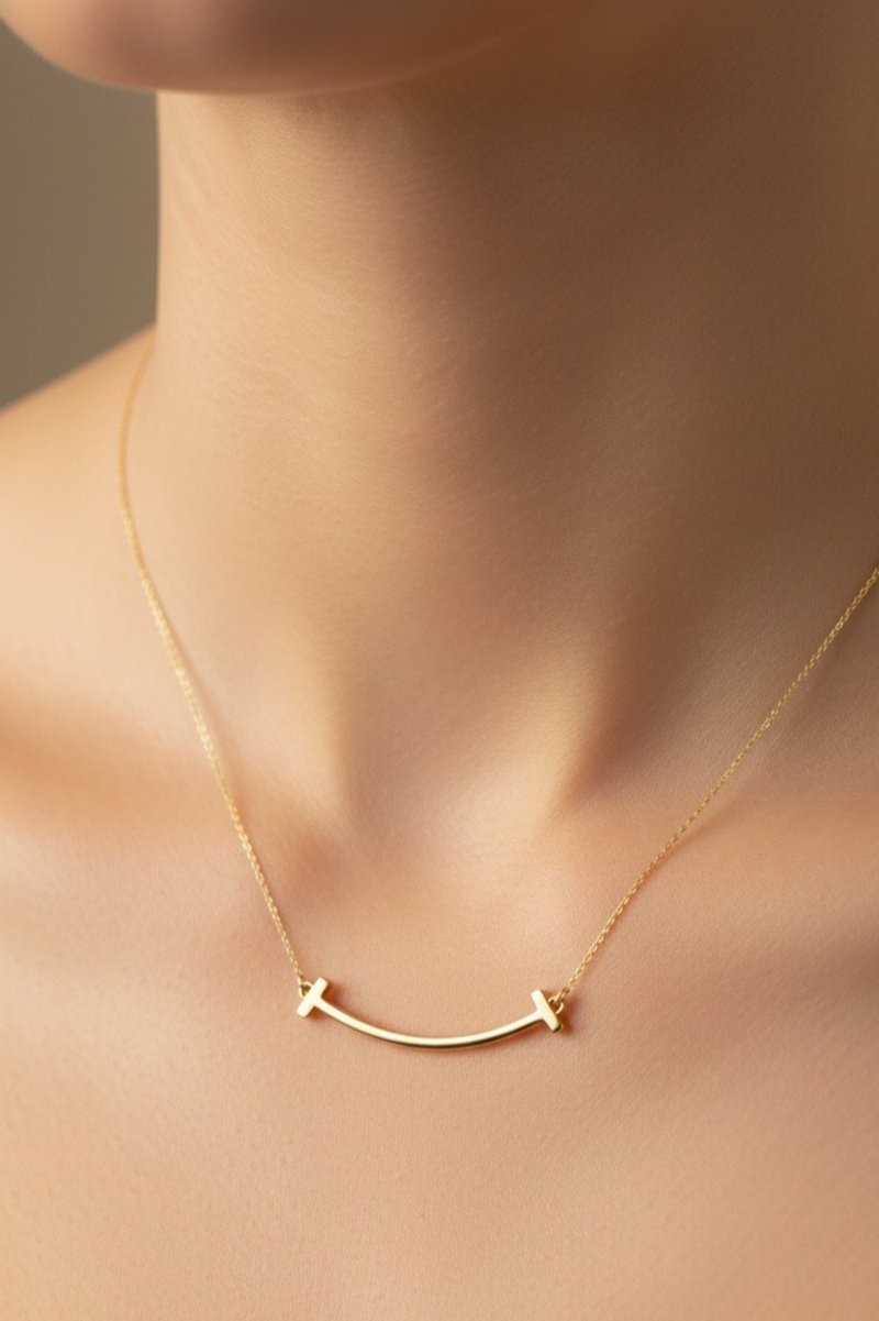 Smile Necklace Positive 14K/18K Fashion Versatile Light Jewelry Yellow K Gold/White K Gold/ Rose Gold - Necklaces - Precious Metals Gold