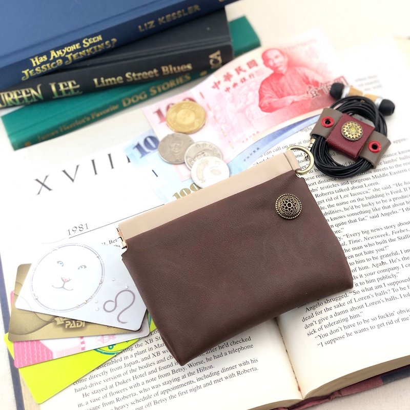 Shrapnel multi-function small bag --- coin purse / key / headset / banknote / card - Coin Purses - Genuine Leather Brown