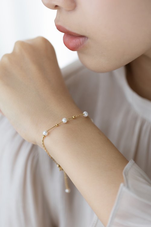 Zuzu Jewelry pearls手工訂製 天然珍珠手鍊 醫療鋼鍍18k金