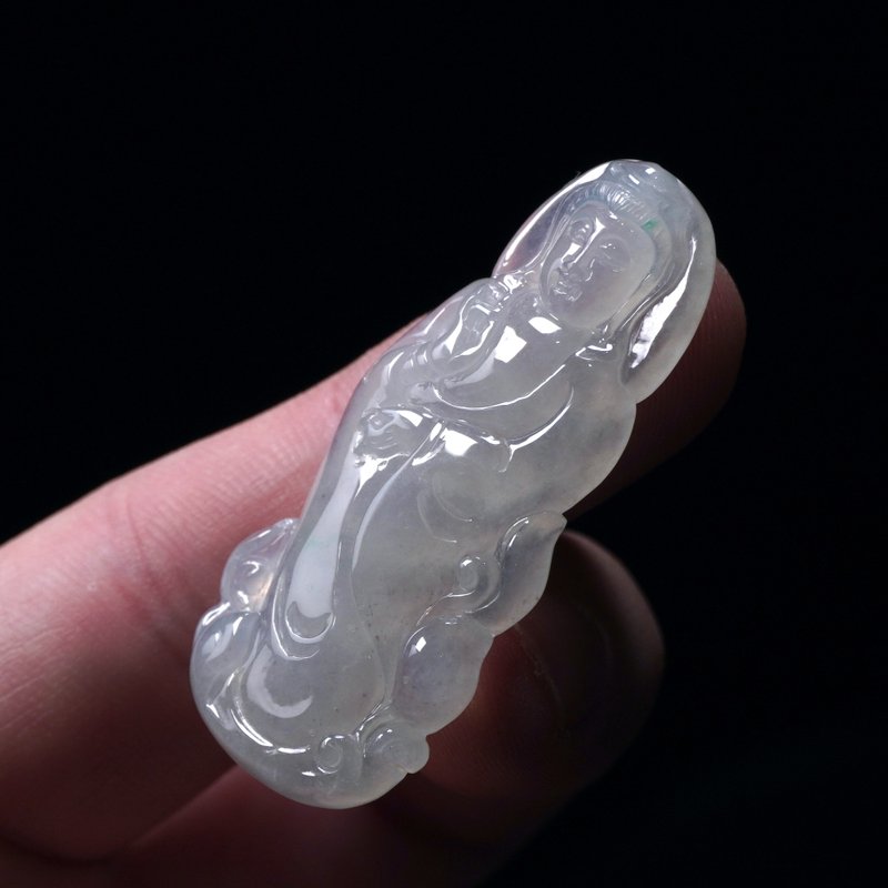 冰種翡翠觀音菩薩 | 裸石 | 天然緬甸玉翡翠A貨 | 送禮 - 項鍊 - 玉石 透明