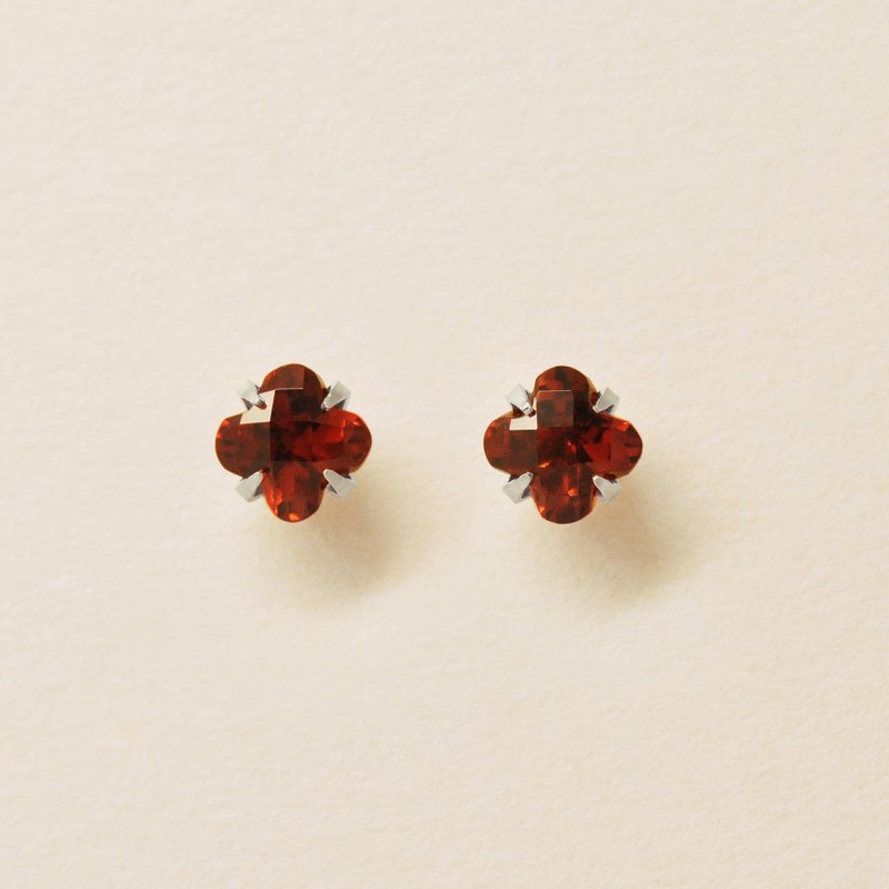 【Second Earrings】 鉑金百合切割石榴石耳環 - 耳環/耳夾/耳骨夾 - 貴金屬 